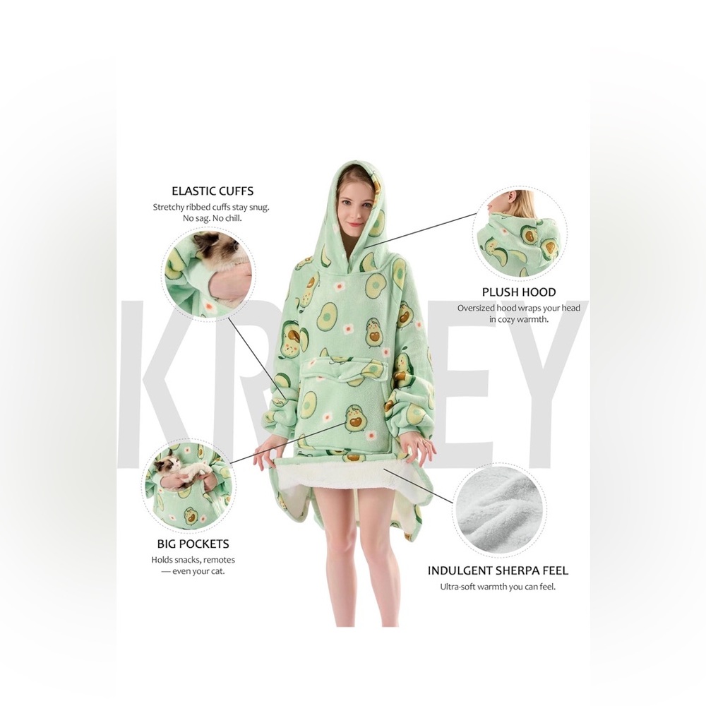Avocado Print Oversized Hoodie Blanket - Picture 3 of 4